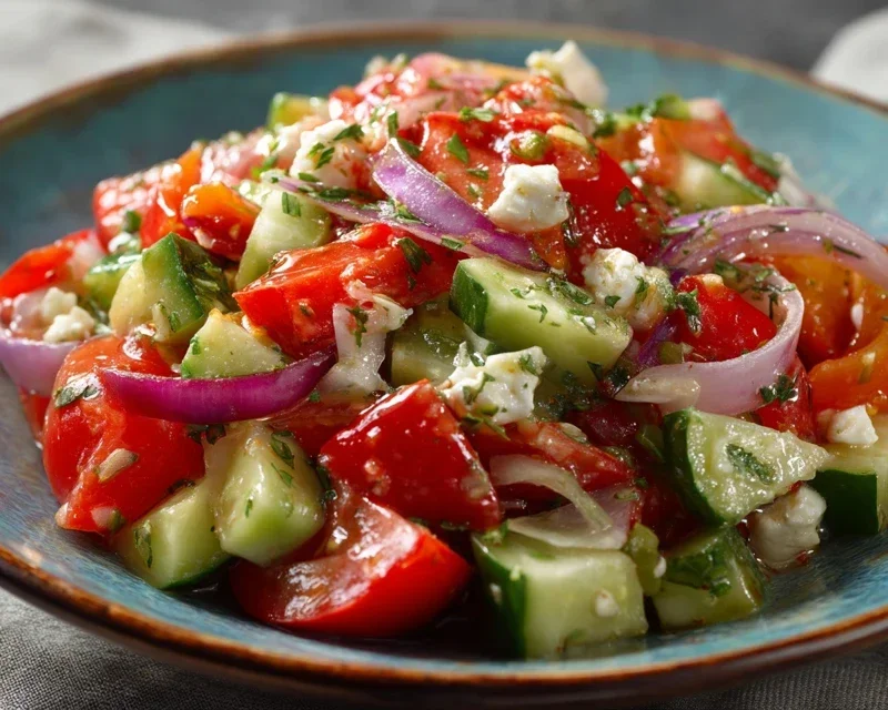 Mediterranean Salad with Cucumber, Tomato and Onion